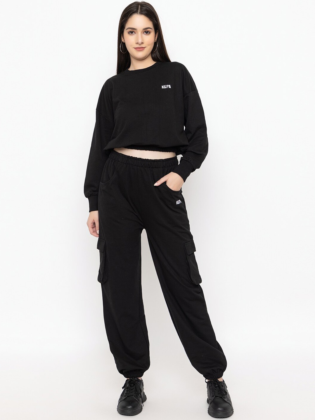 

KEPA Round Neck Sweatshirt With Joggers Sports Tracksuit, Black