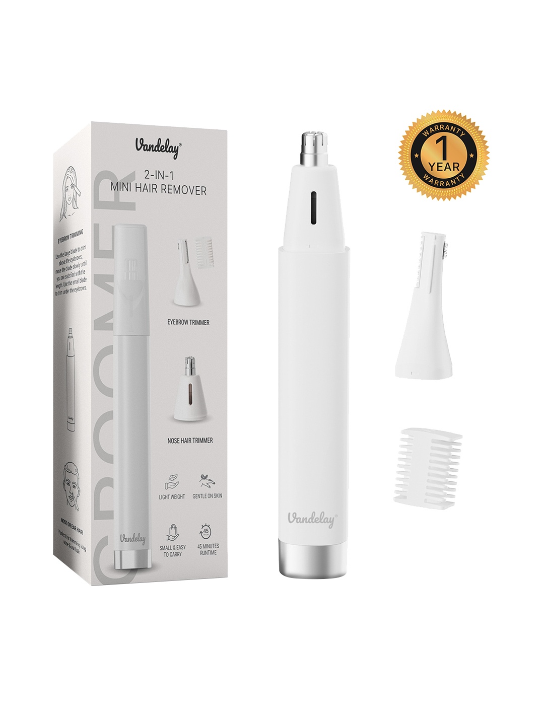 

2 In 1 Mini Hair Remover Nose Hair - Ear Hair Cutter Cordless Trimmer, White