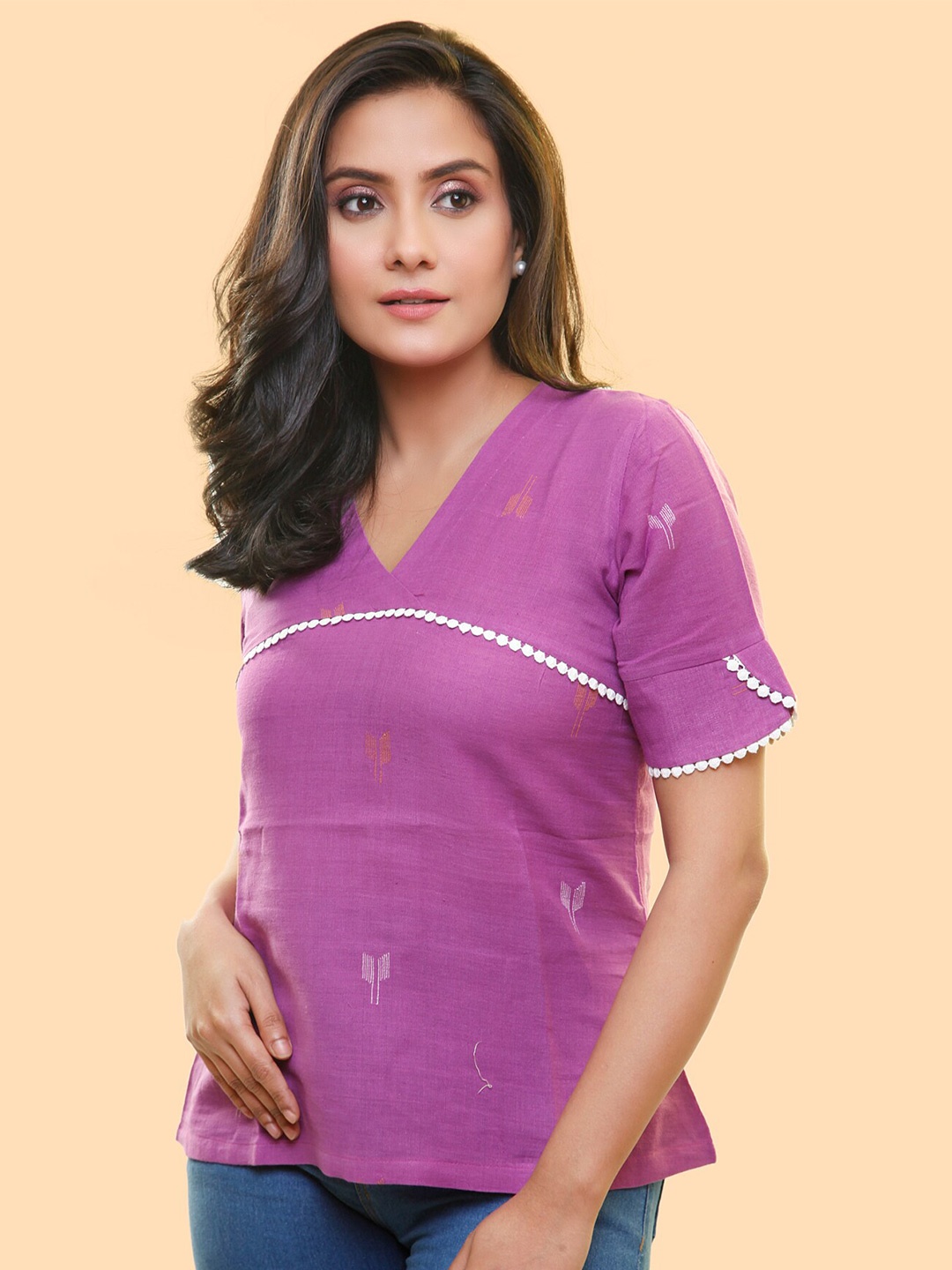 

PinkLoom V-Neck Cotton Top, Violet