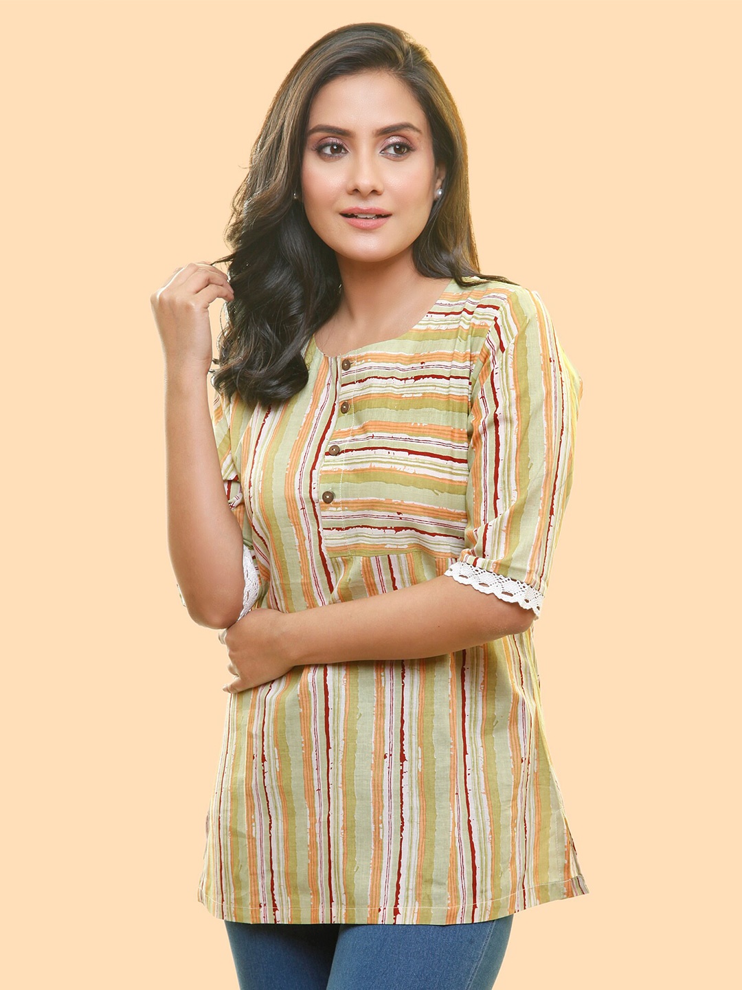 

PinkLoom Horizontal Striped Cotton Top, Yellow