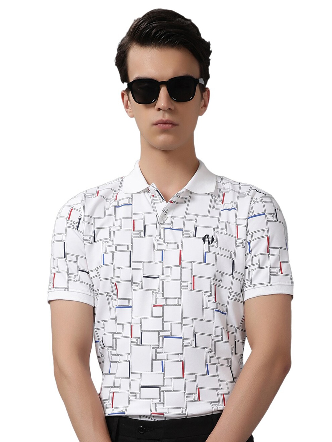 

Nimble Abzorb Geometric Printed Polo Collar Relaxed Fit T-Shirt, White