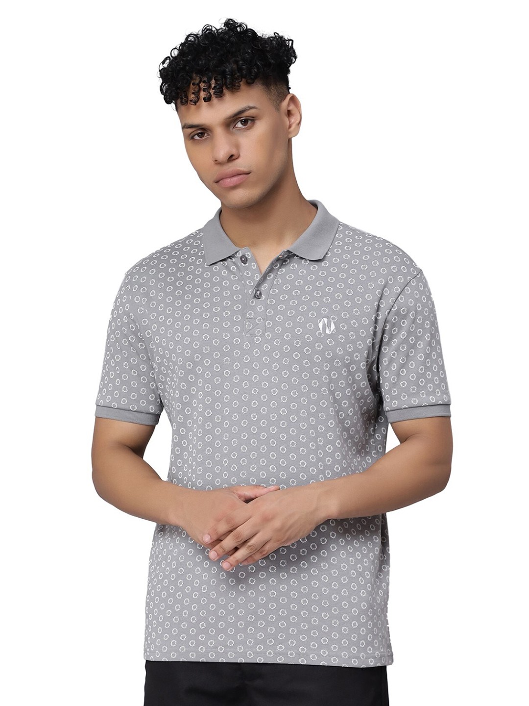 

Nimble Abzorb Conversational Printed Polo Collar Relaxed Fit Cotton T-Shirt, Grey