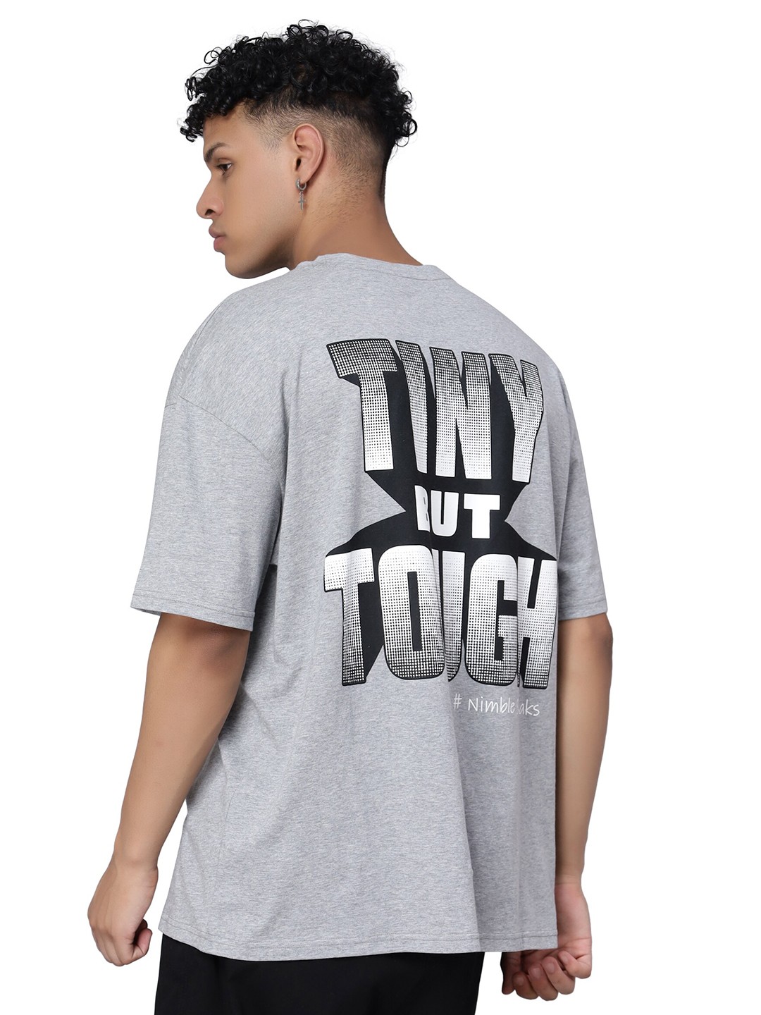 

Nimble Abzorb Typography Printed Round Neck Relaxed Fit Cotton T-Shirt, Grey