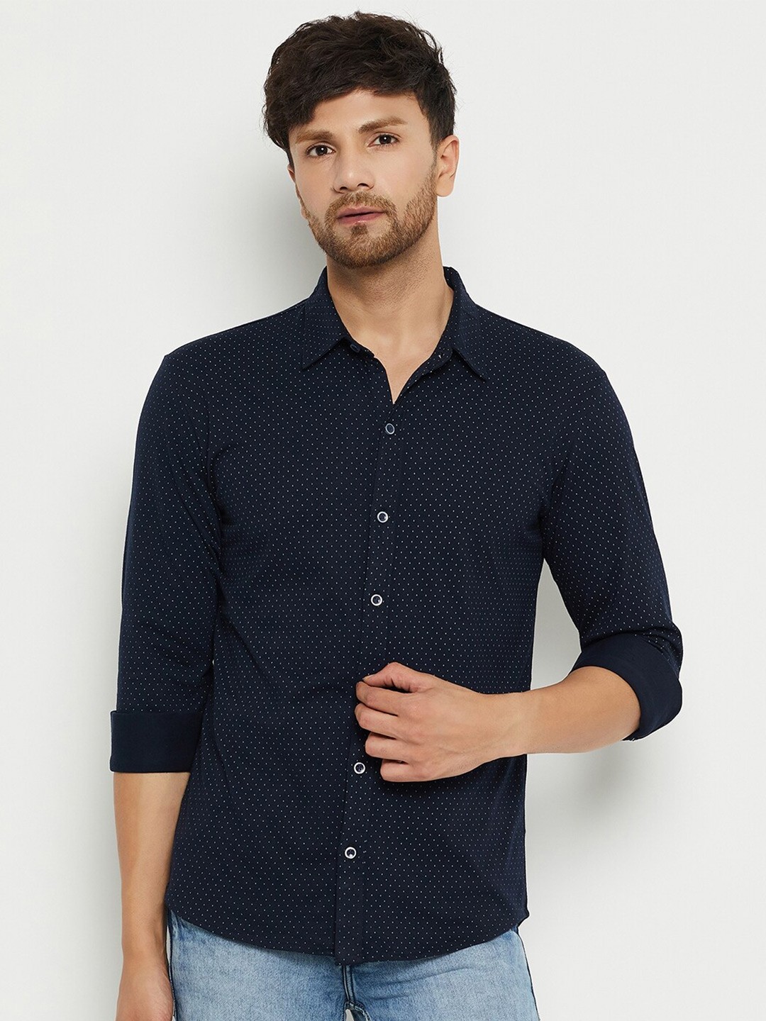 

WILD WEST Comfort Opaque Printed Cotton Casual Shirt, Navy blue