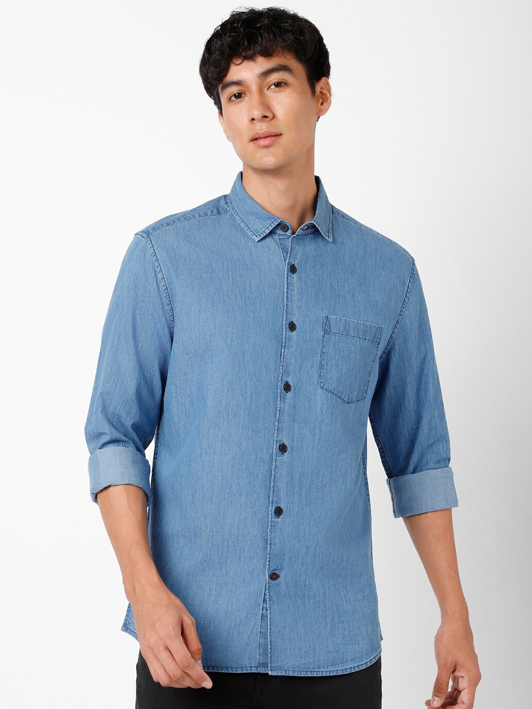 

VASTRADO Spread Collar Denim Shirt, Blue