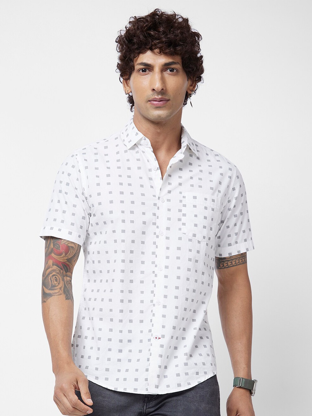 

VASTRADO Men White Blockprint Shirt