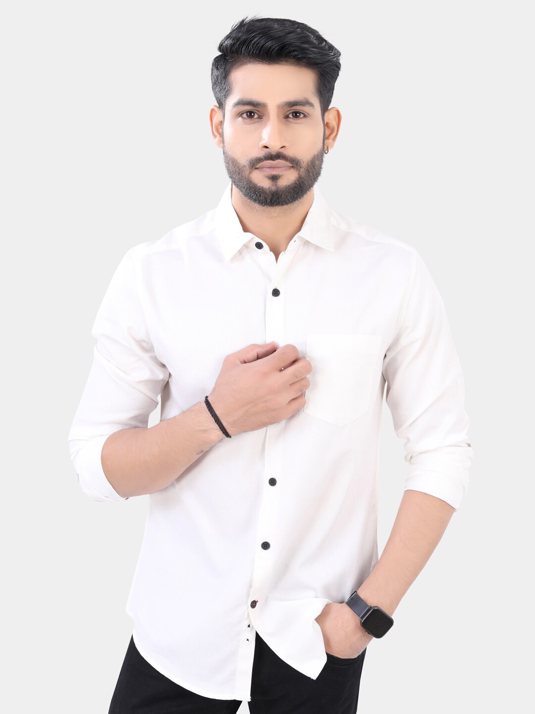 

VASTRADO Spread Collar Cotton Seersucker Shirt, White