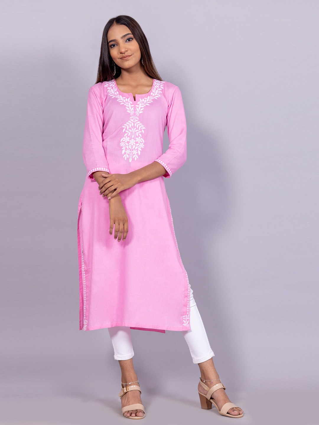 

BAESD Chikankari Embroidered Pure Cotton Kurta, Pink