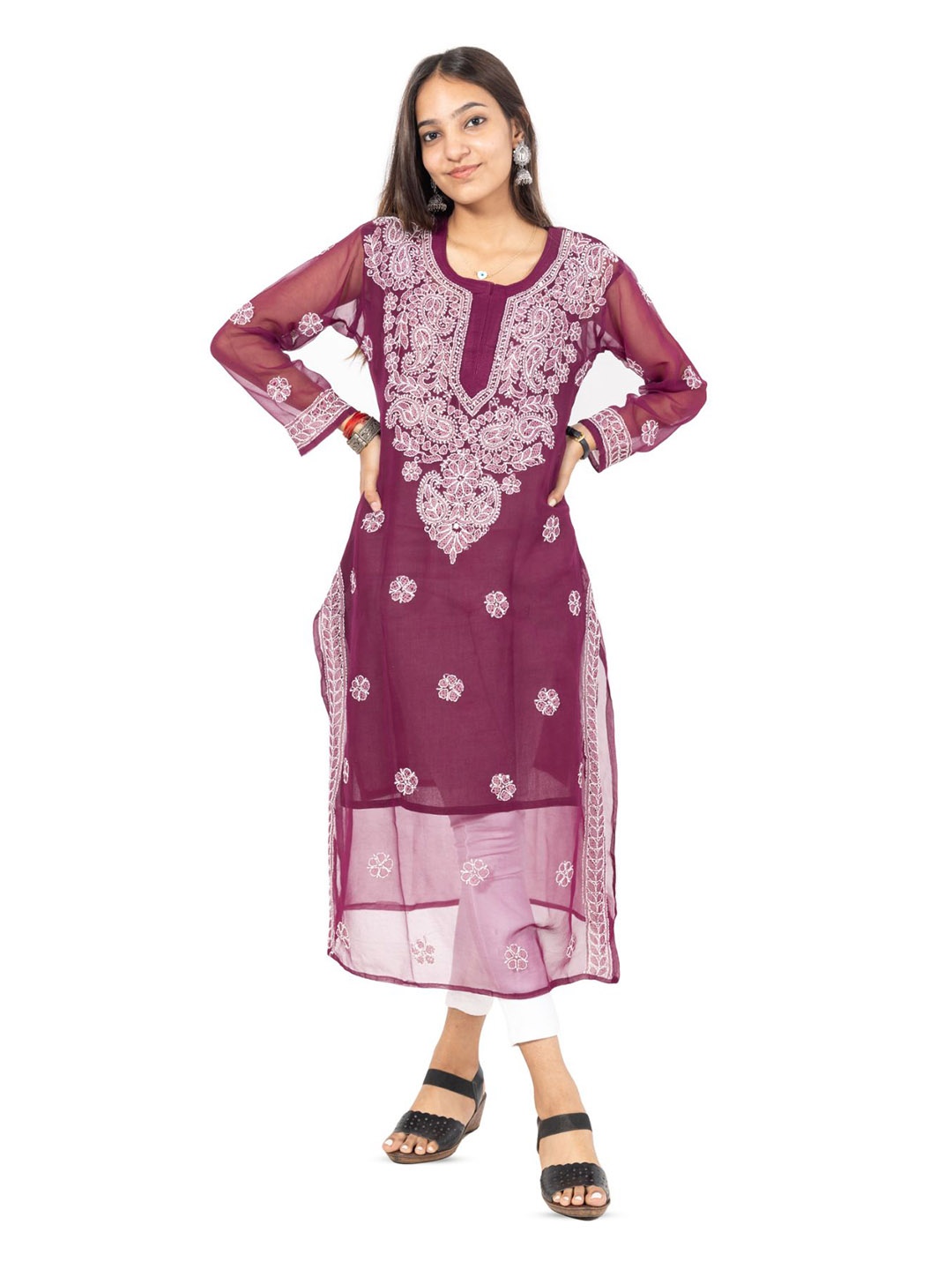 

BAESD Chikankari Embroidered Straight Kurta, Purple