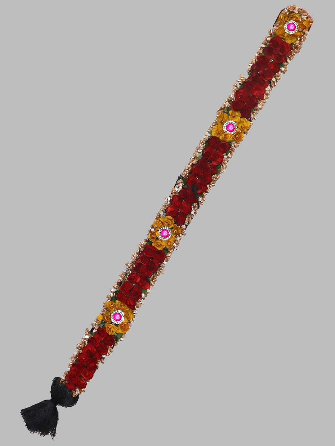 

Krelin Traditional Hair Choti With Floral Jada Set, Red