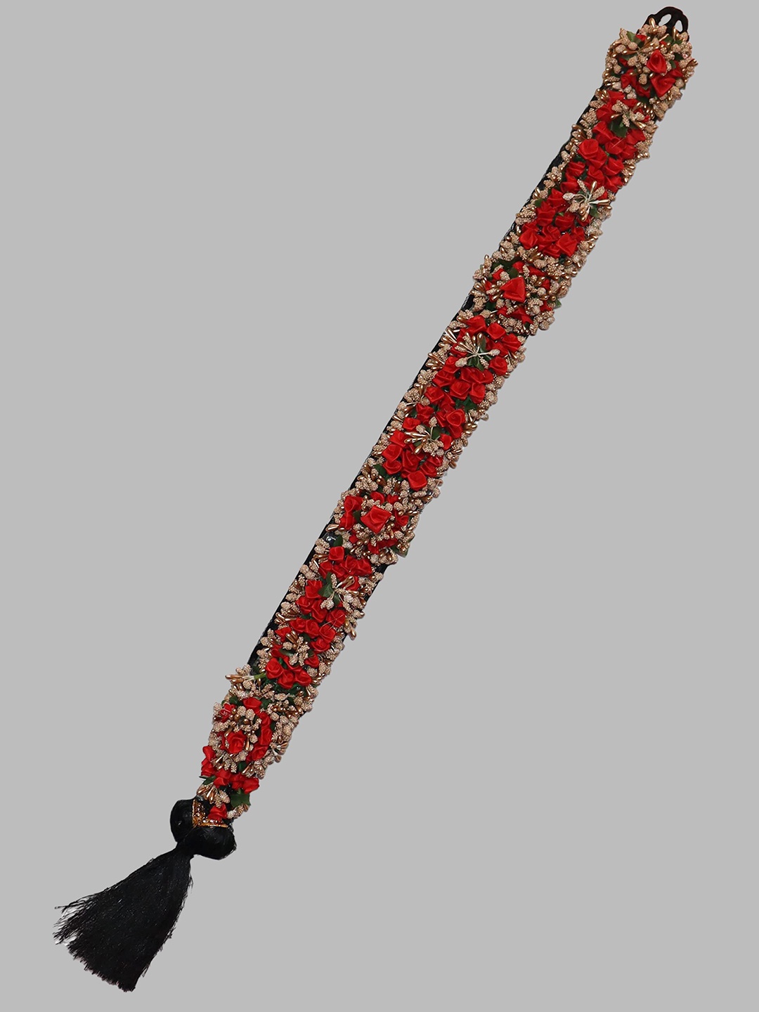 

Krelin Traditional Hair Choti With Floral Jada Set, Red