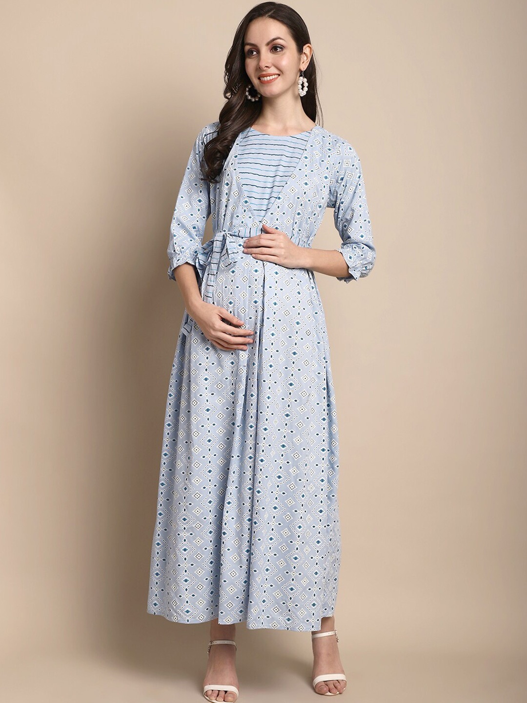 

KALINI Geometric Printed Maternity Maxi Dress, Blue
