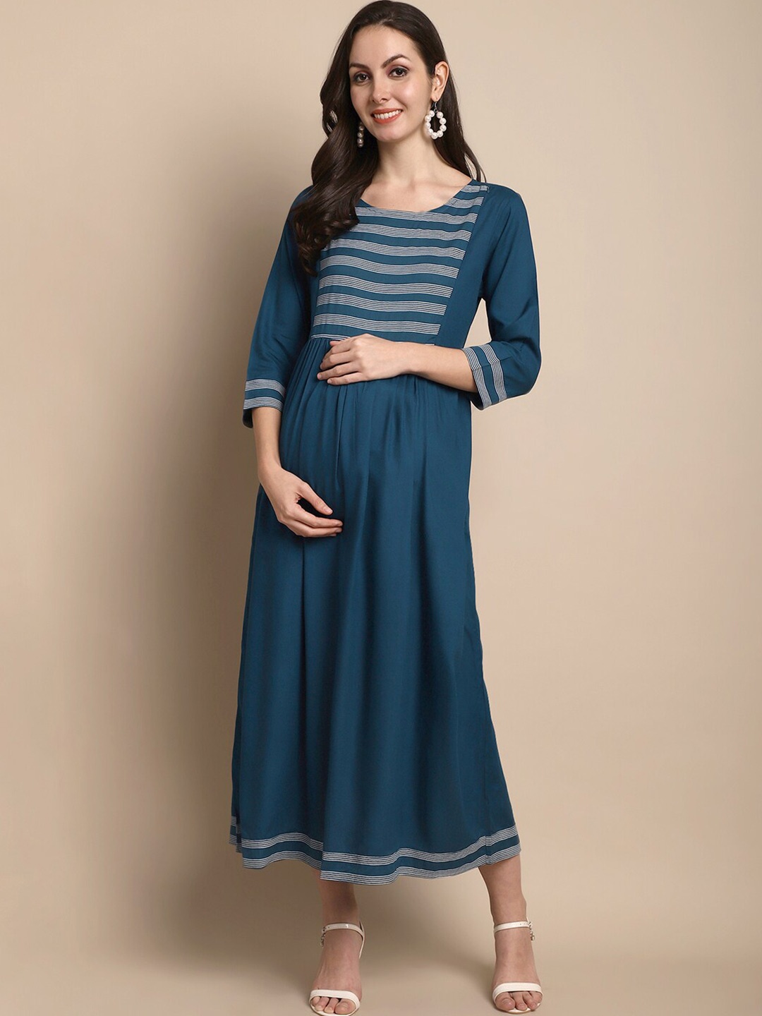

KALINI Striped Maternity Maxi Dress, Teal