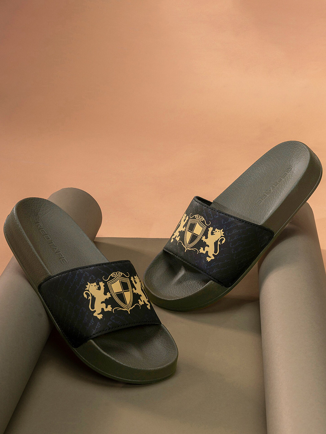 

Red Tape Men Printed Sliders, Olive
