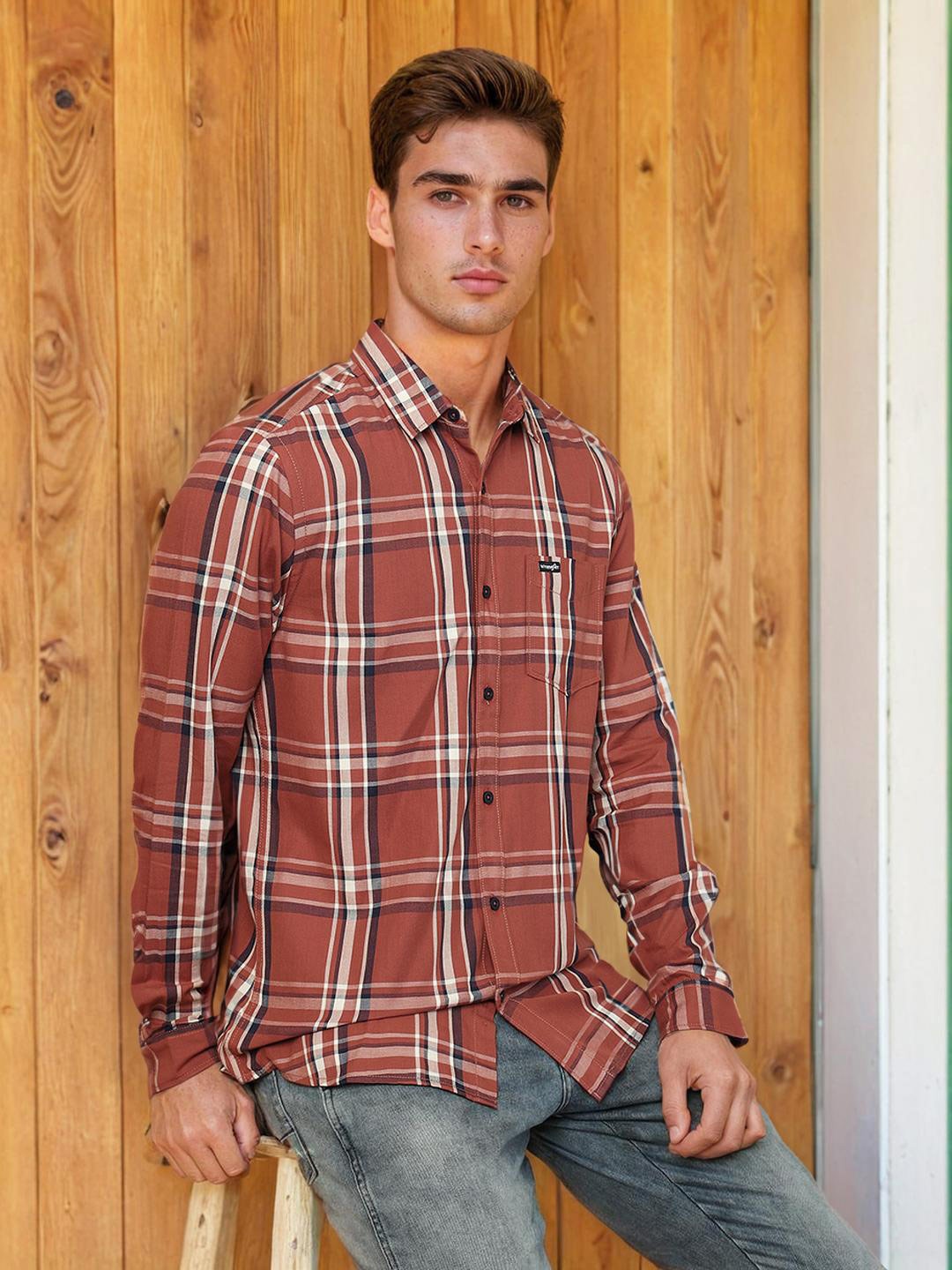 

Wrangler Spread Collar Classic Tartan Checked Casual Pure Cotton Shirt, Red