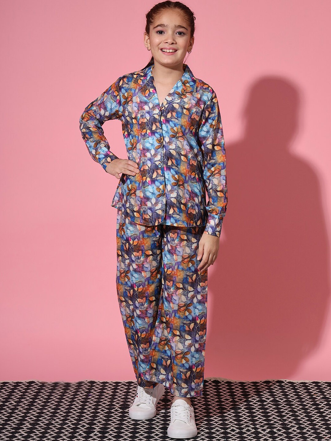 Readiprint Girls Floral Printed Pure Cotton Shirt With Palazzos, Blue