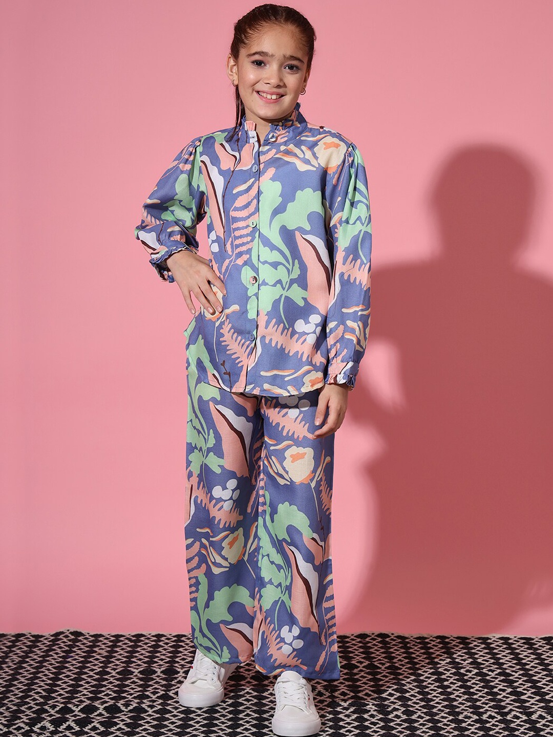 

Readiprint Girls Abstract Printed Pure Cotton Shirt With Palazzos, Blue