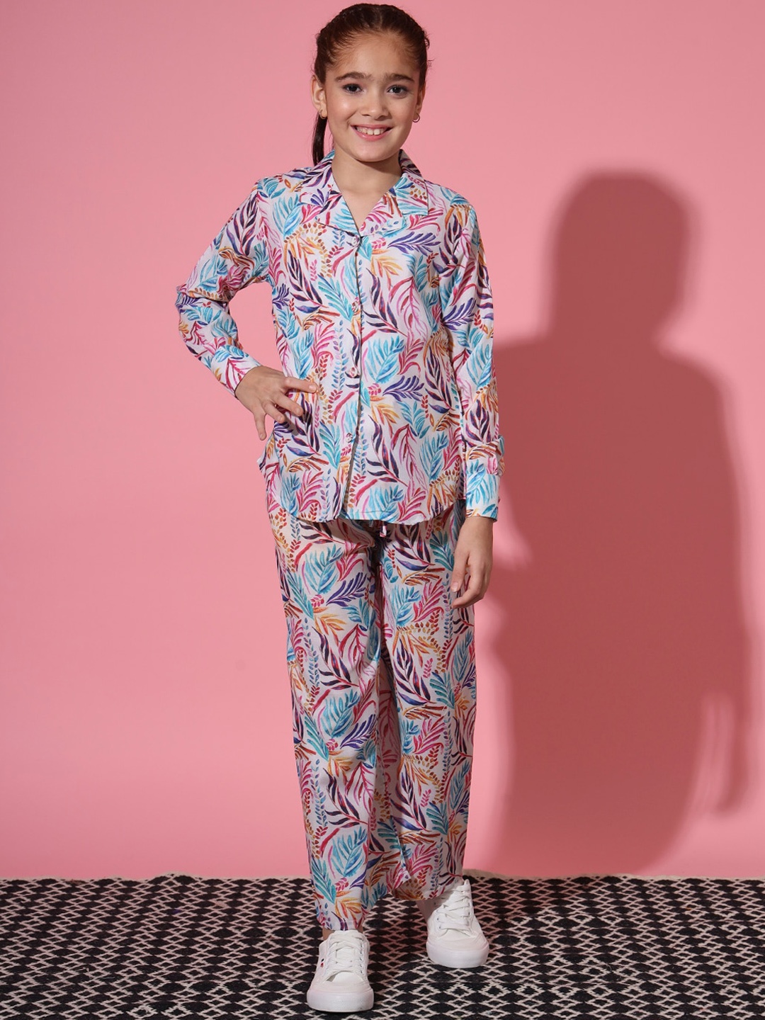 Readiprint Girls Floral Printed Pure Cotton Shirt With Palazzos, Blue