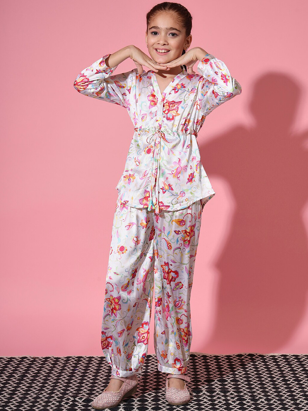 

Readiprint Girls Floral Printed Top & Trousers, Cream