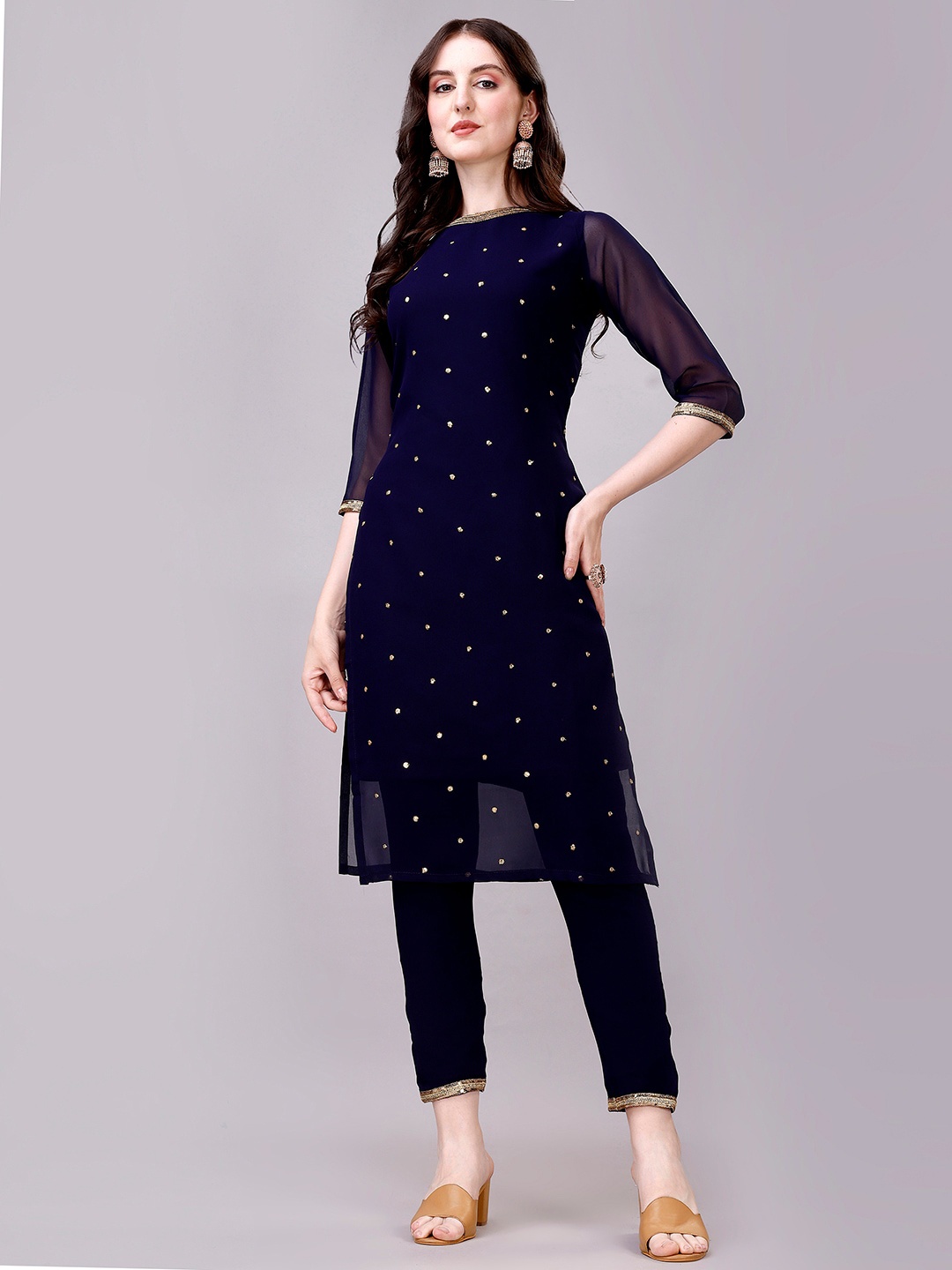 

GORGONE Ethnic Motifs Embroidered Kurta With Trousers, Blue