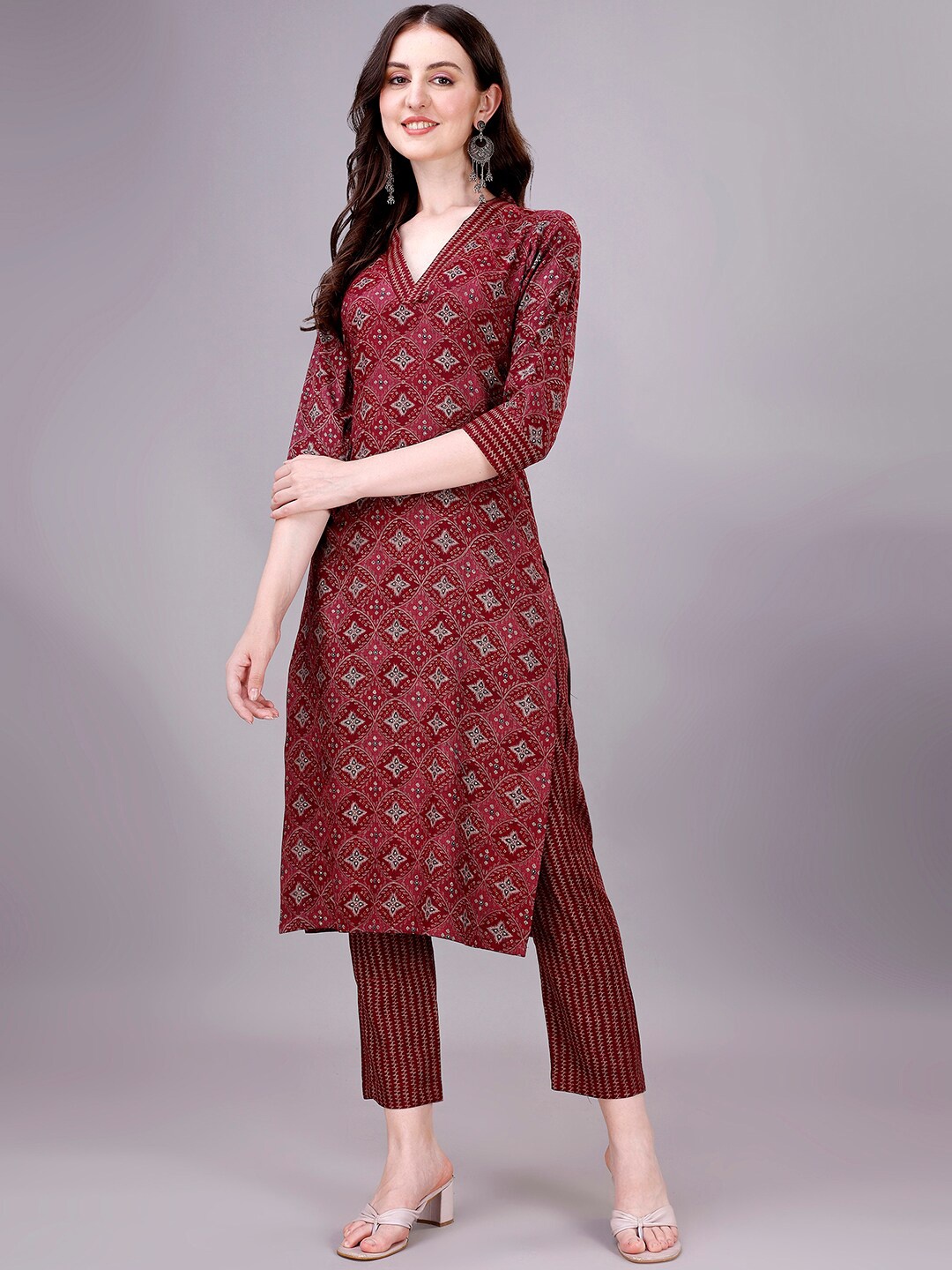 

GORGONE Ethnic Motifs Printed Kurta With Trousers, Red