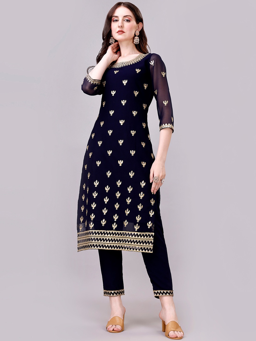 

GORGONE Ethnic Motifs Embroidered Kurta With Trousers, Blue
