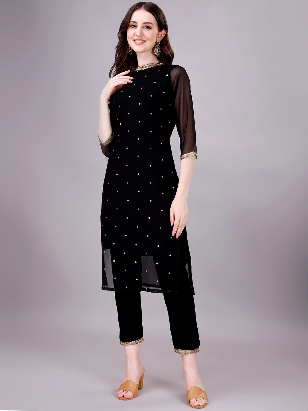 

GORGONE Embellished Sequinned Kurta with Trousers, Black