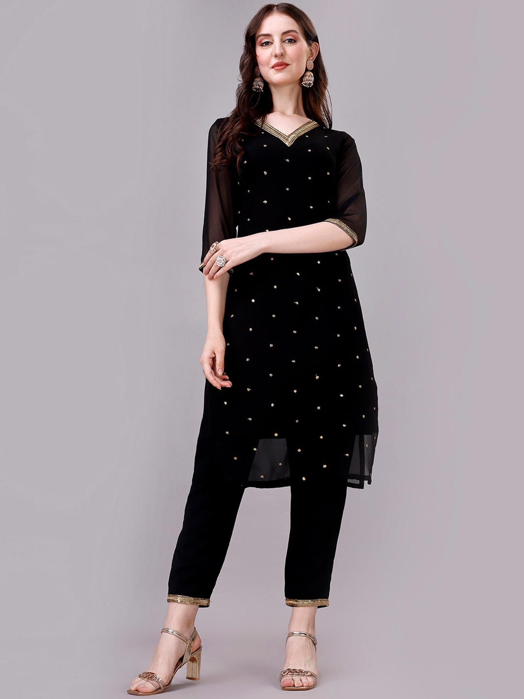 

GORGONE Embellished Sequinned Kurta with Trousers, Black