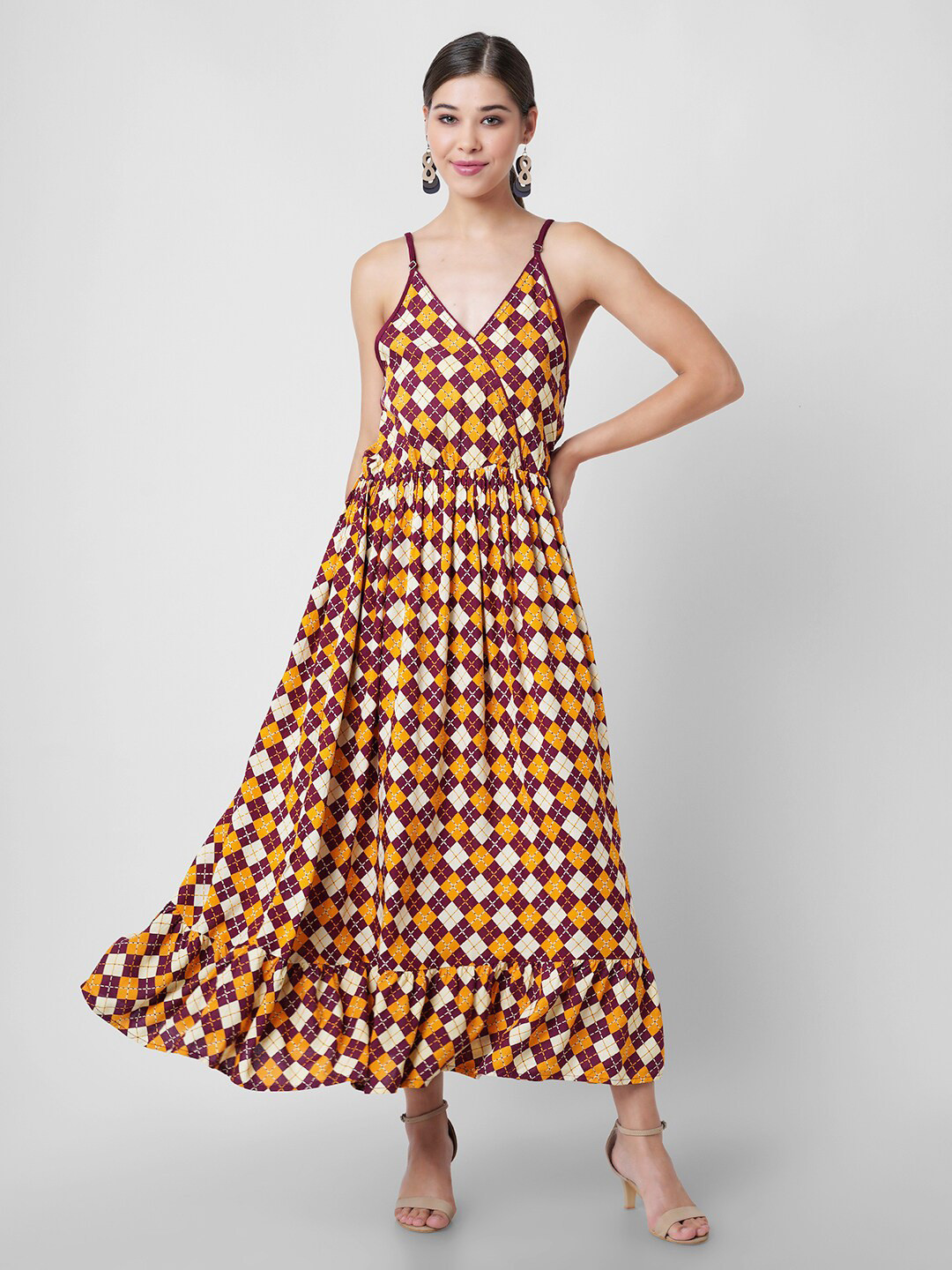 

DK FAB Geometric Printed Sleeveless Liva Maxi Dress, Yellow