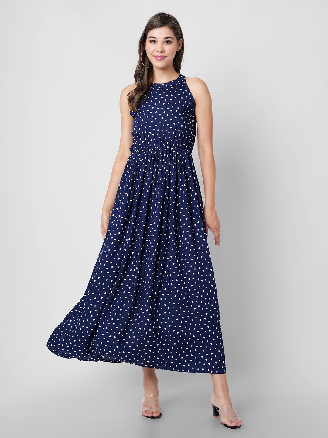 

DK FAB Conversational Printed Halter Neck Fit & Flare Maxi Dress, Blue
