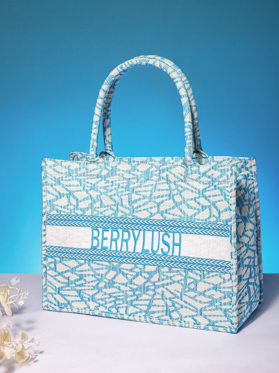 

Berrylush Printed Structured Tote Bag, Blue