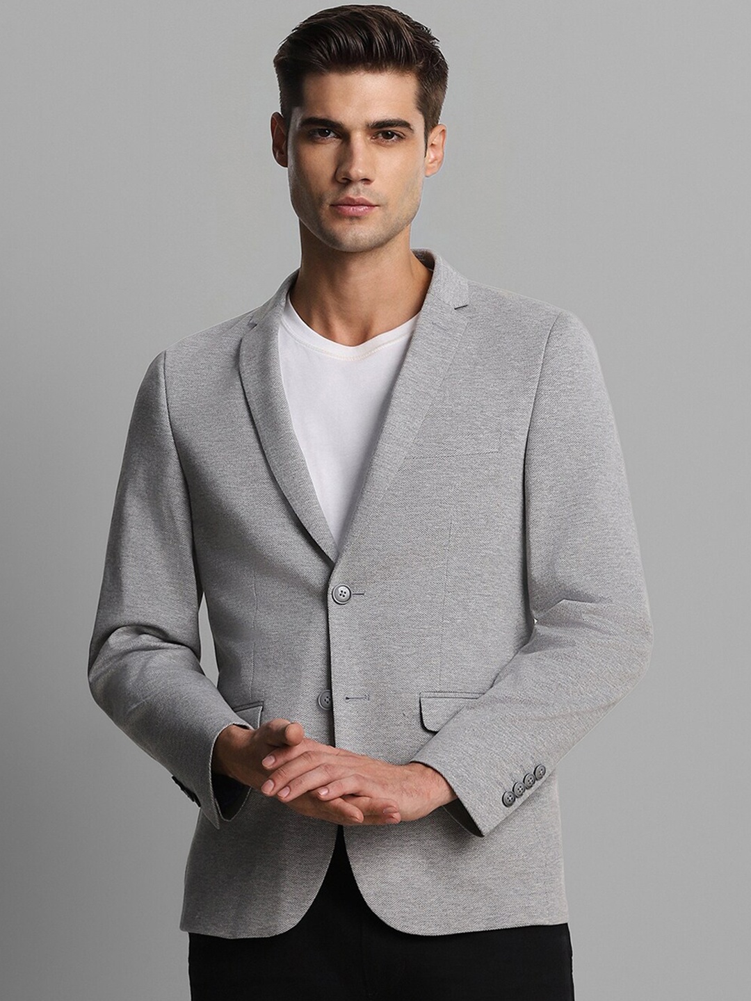 

Louis Philippe Sport Super Slim Fit Notched Lapel Single-Breasted Cotton Casual Blazer, Grey