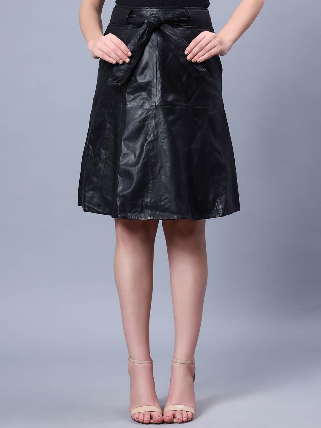 

Aditi Wasan Genuine Leather Knee Length A-Line Skirt, Black