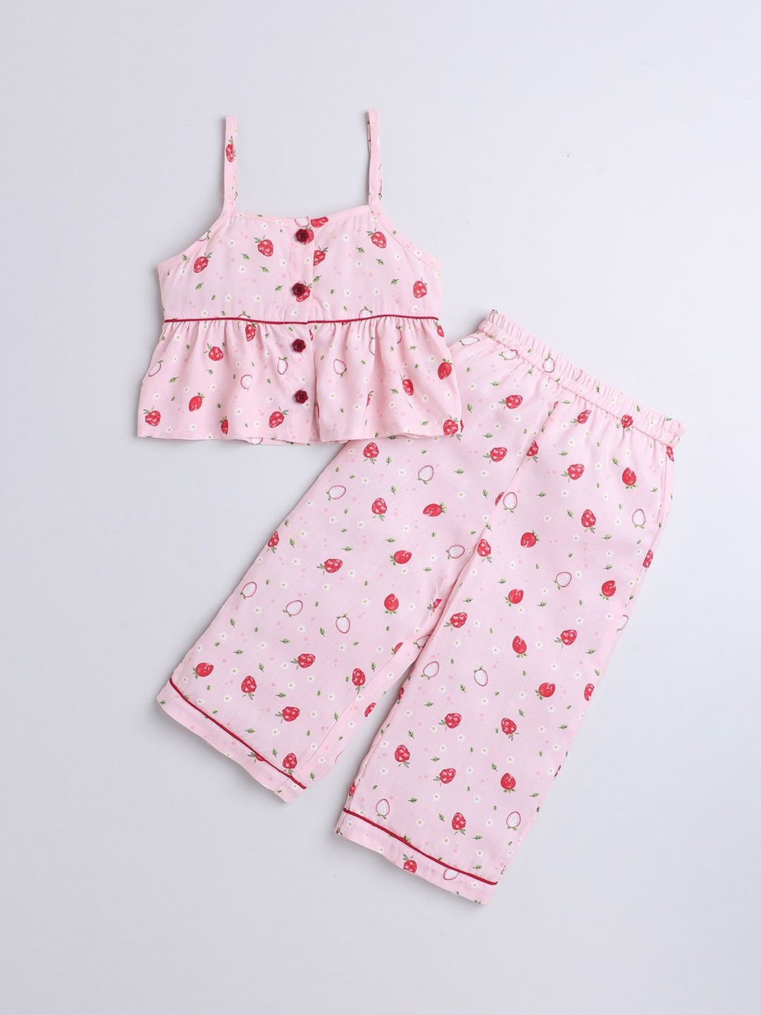 

taffykids Girls Conversational Pure CottonPrinted Night suit, Pink