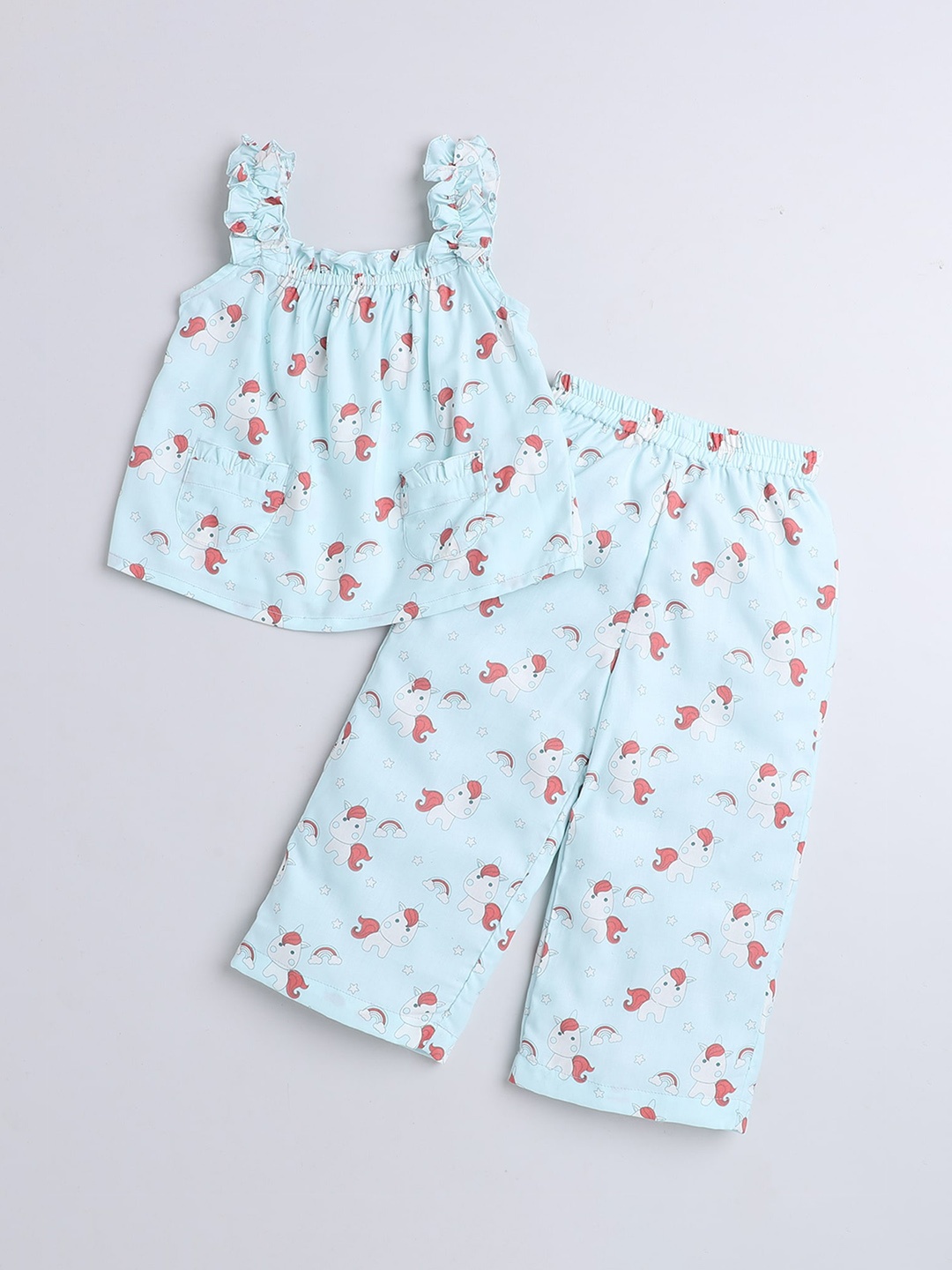 

taffykids Girls Printed Pure Cotton Night Suit, Blue