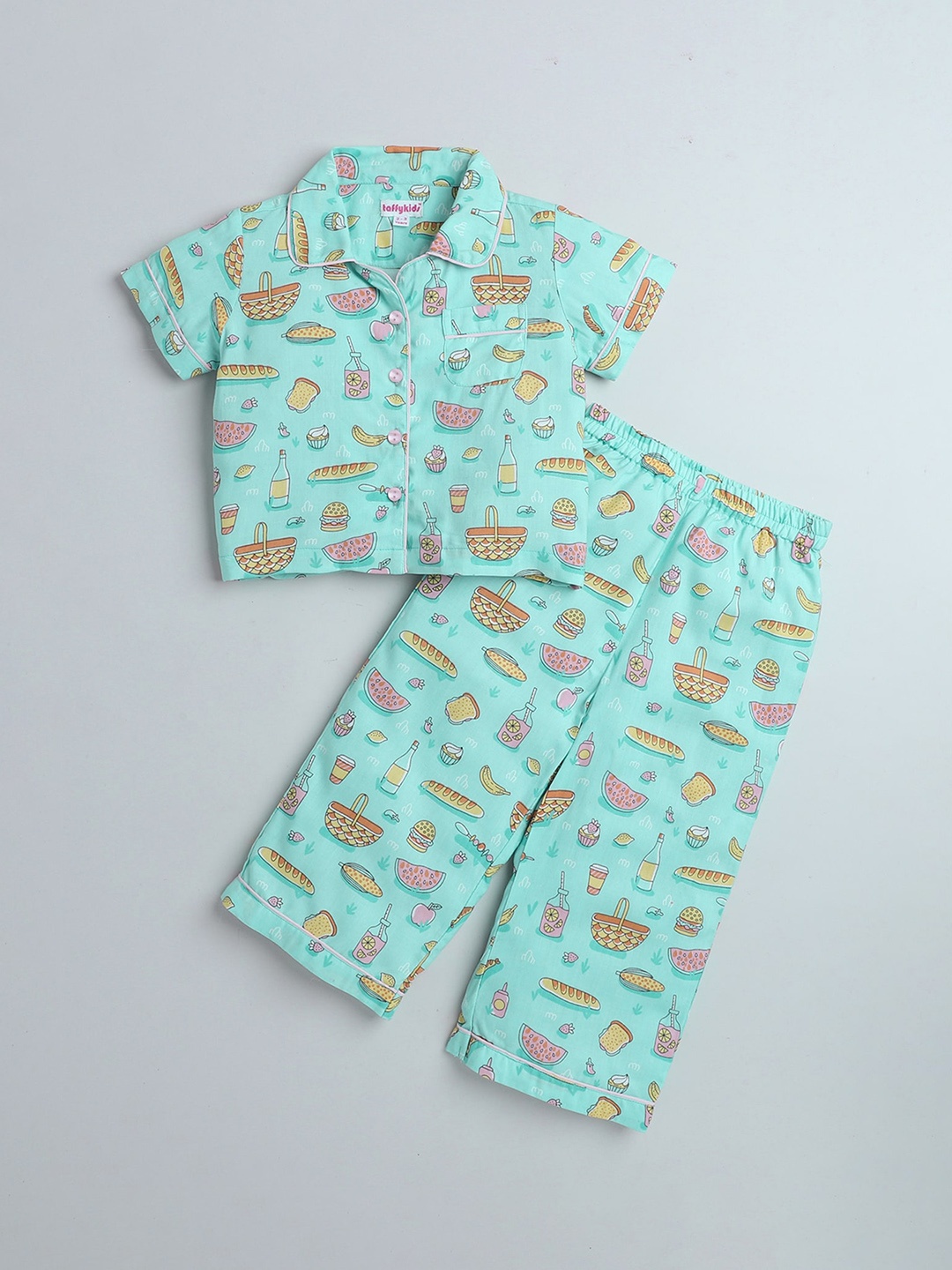 

taffykids Girls Printed Pure Cotton Night Suit, Green