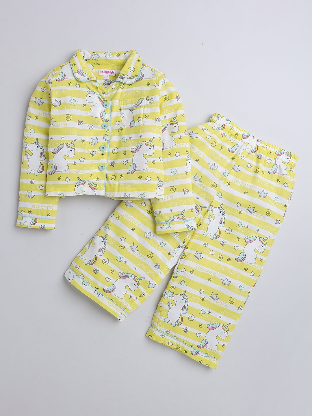 

taffykids Girls Printed Pure Cotton Night suit, Yellow