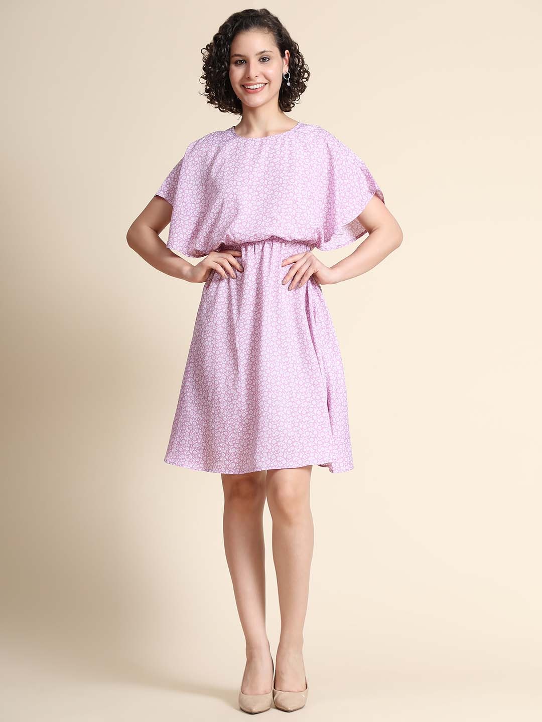 

BAESD Floral Printed Flared Sleeve Fit & Flare Dress, Lavender
