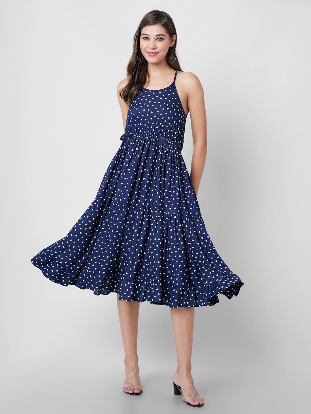 

DK FAB Conversational Printed Fit & Flare Midi Dress, Blue