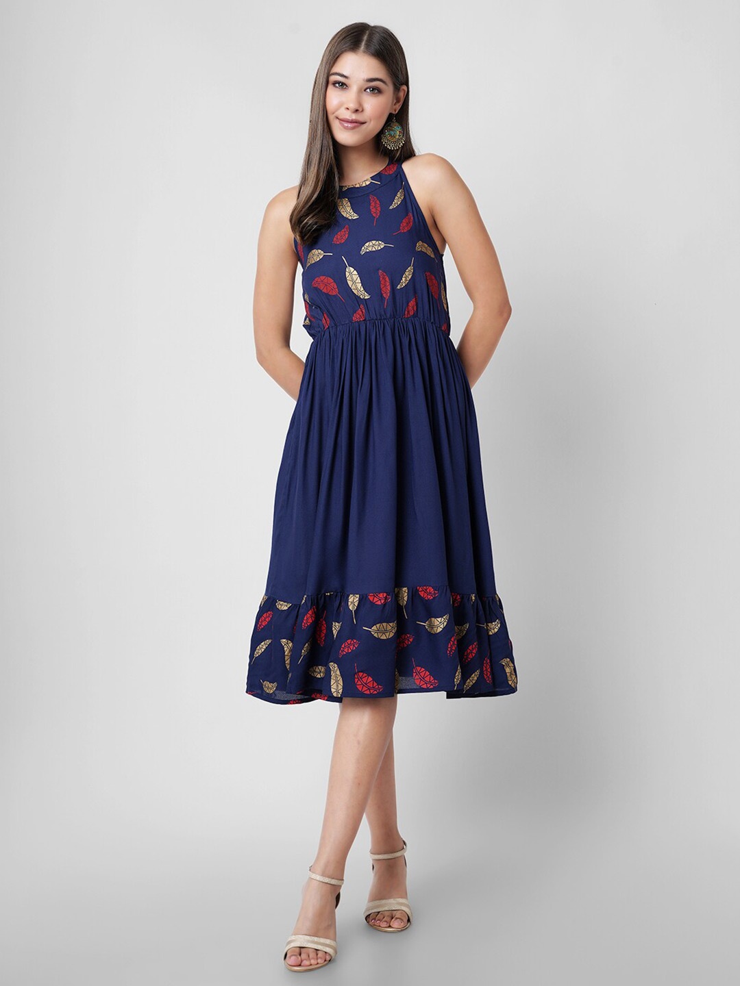 

DK FAB Floral Printed Fit & Flare Dress, Blue