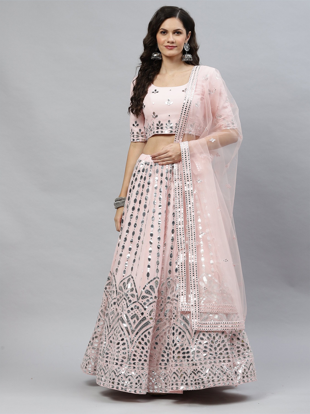 

Sangria Embroidered Semi-Stitched Lehenga & Unstitched Blouse With Dupatta, Pink