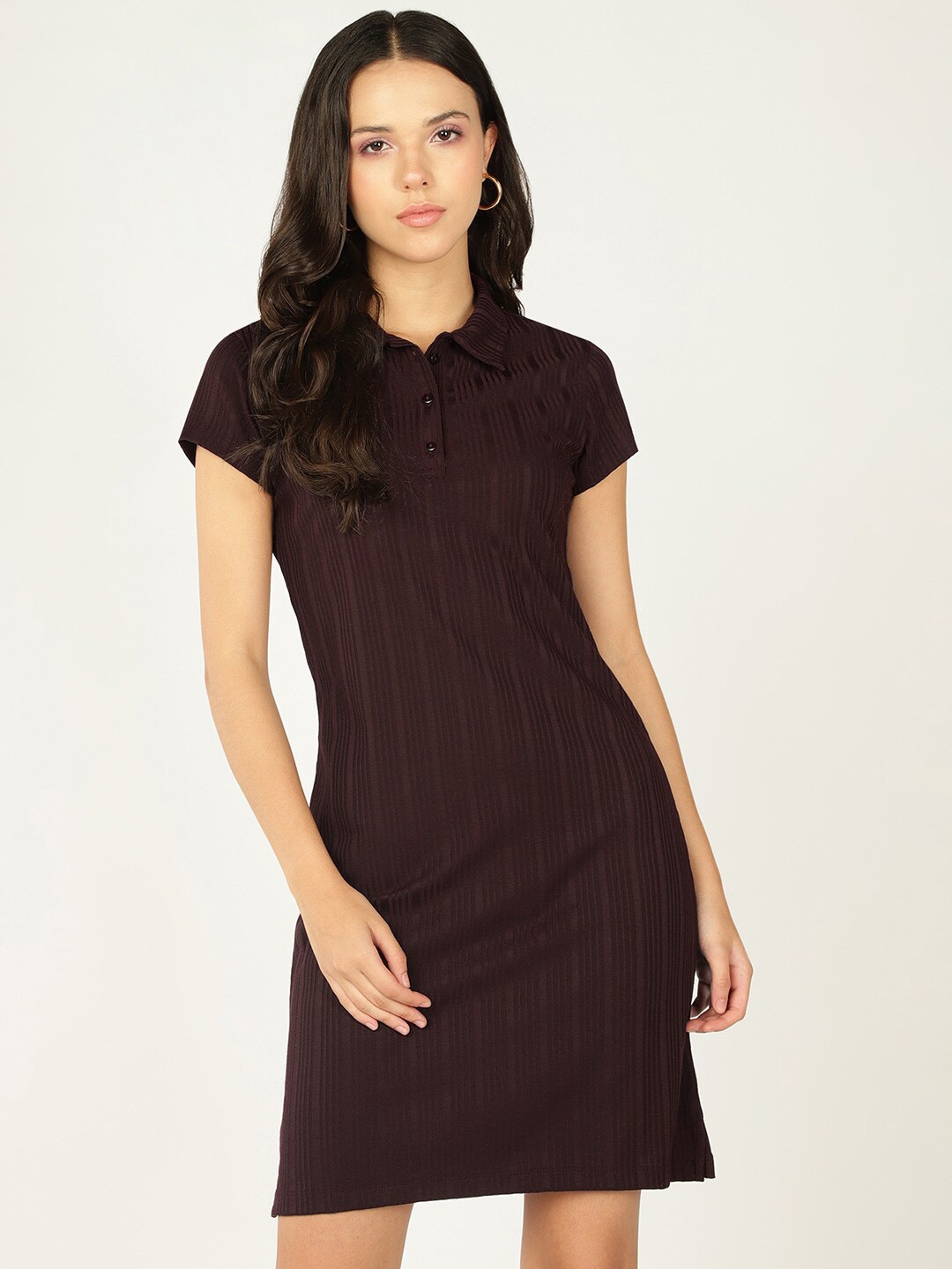 

DressBerry Striped Straight Shirt Dress, Burgundy