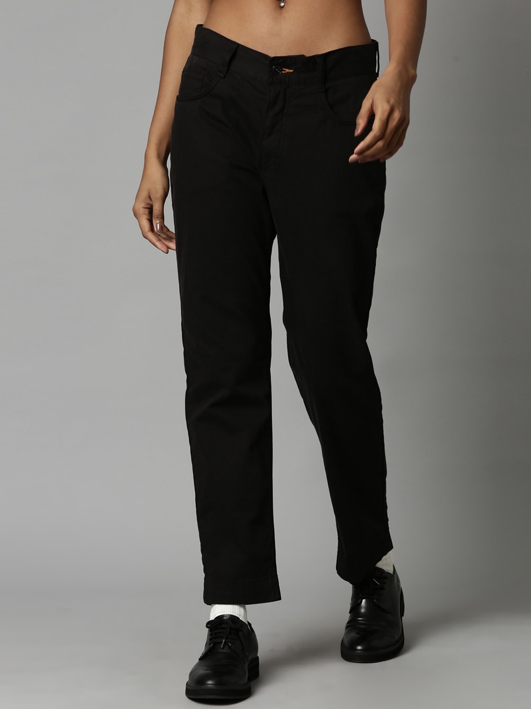 

Breakbounce Women Comfort Slim Fit Cotton Trousers, Black
