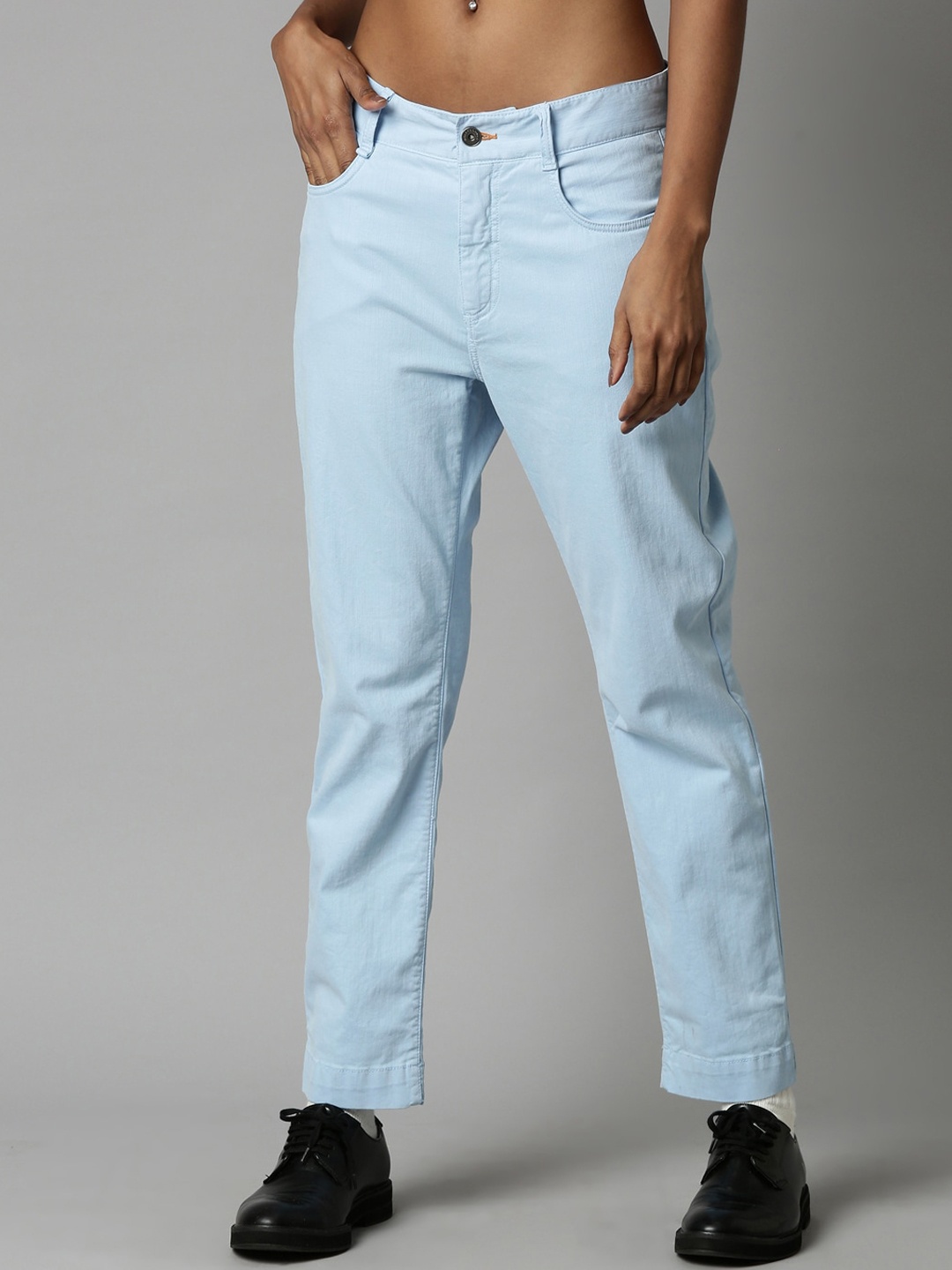 

Breakbounce Women Comfort Slim Fit Cotton Trousers, Blue