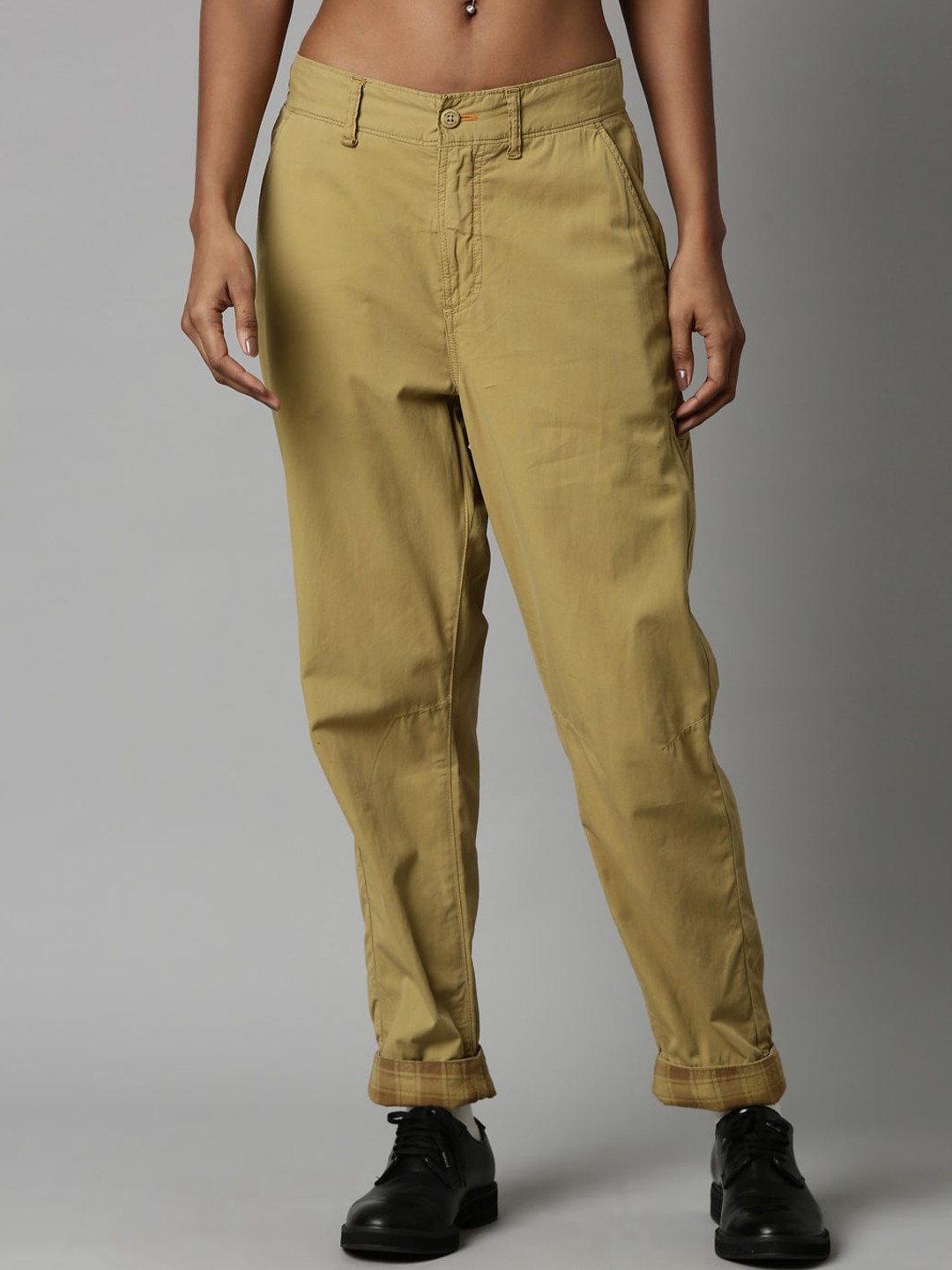 

Breakbounce Women Comfort Cotton Chinos Trousers, Khaki