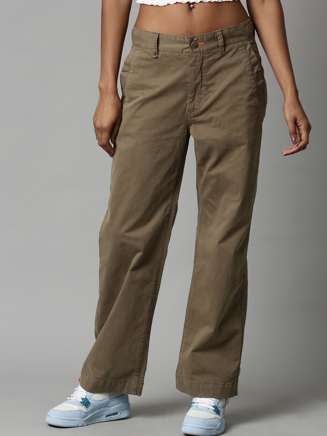 

Breakbounce Women Comfort Straight Fit Cotton Trousers, Olive