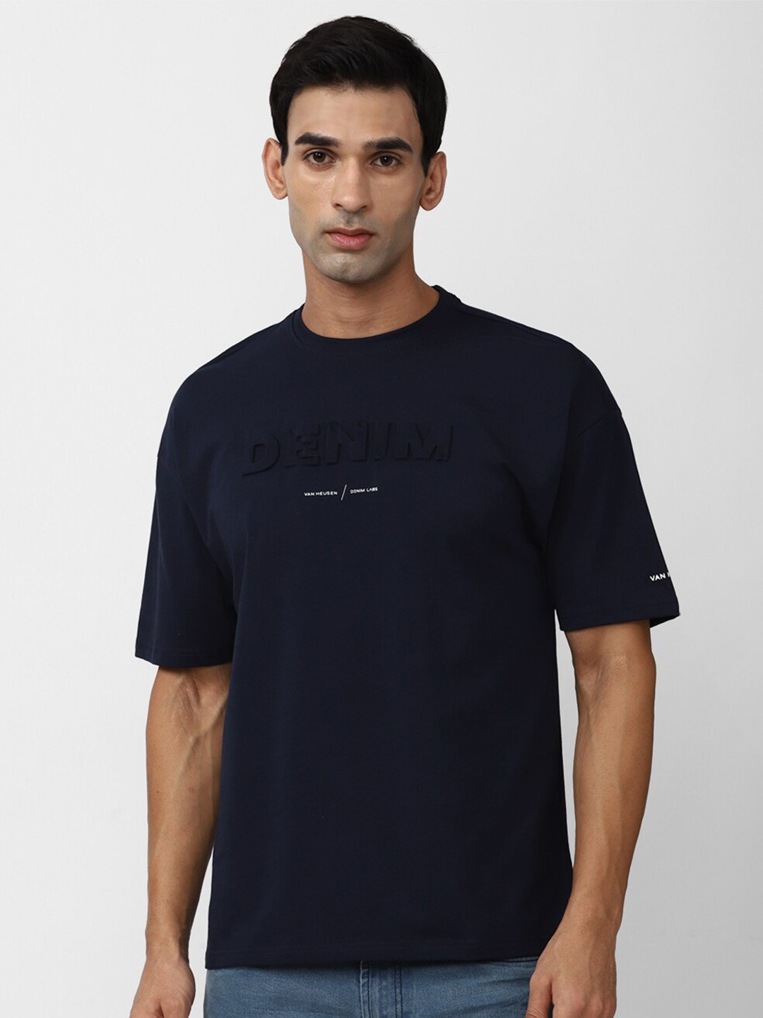 

VAN HEUSEN DENIM LABS Round Neck Drop-Shoulder Sleeves Casual T-shirt, Navy blue