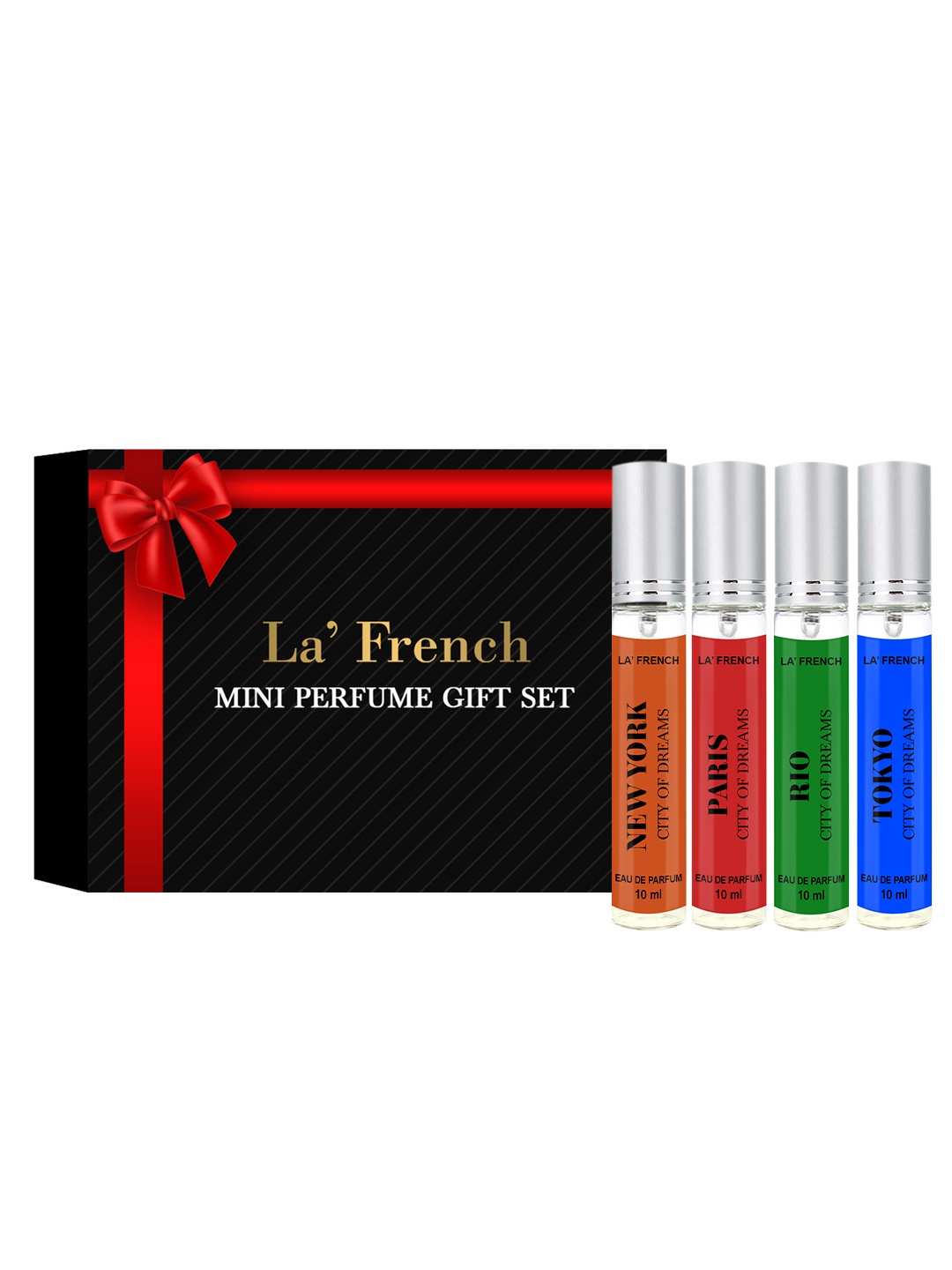 

La French Mini Perfume Gift Set - Rio, New York, Tokyo, Paris - 10ml each, Black