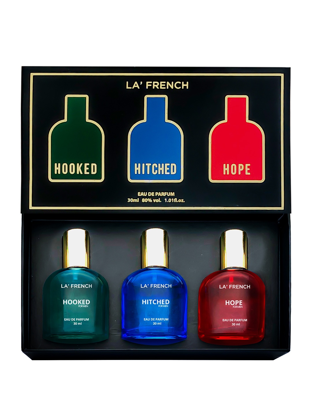 

La French Men Set Of 3 Hooked-Hitched-Hope Oud Eau De Perfume - 30ml Each, Black