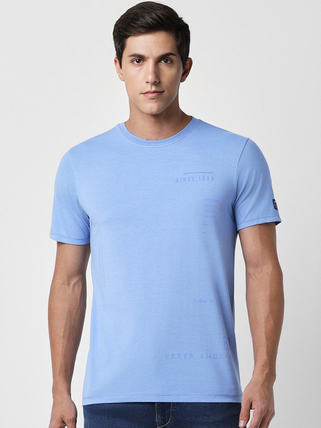 

Peter England Round Neck Slim Fit Cotton T-Shirt, Blue